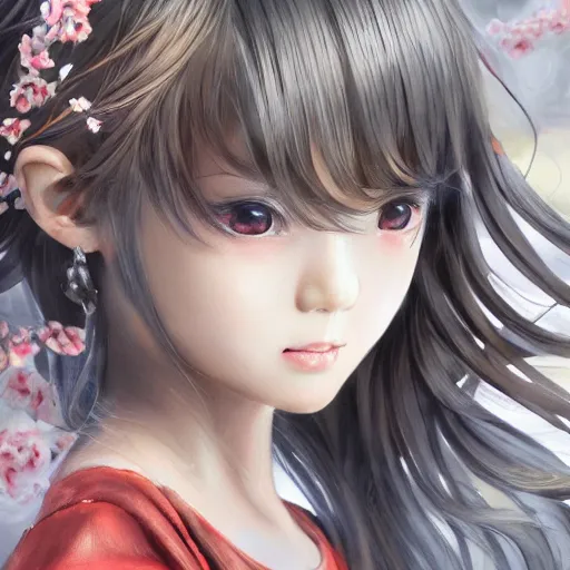 Image similar to dynamic composition, motion, ultra-detailed, incredibly detailed, a lot of details, amazing fine details and brush strokes, colorful and grayish palette, smooth, HD semirealistic anime CG concept art digital painting, watercolor oil painting of a young C-Pop idol girl, by a Chinese artist at ArtStation, by Huang Guangjian, Fenghua Zhong, Ruan Jia, Xin Jin and Wei Chang. Realistic artwork of a Chinese videogame, gradients, gentle an harmonic grayish colors.