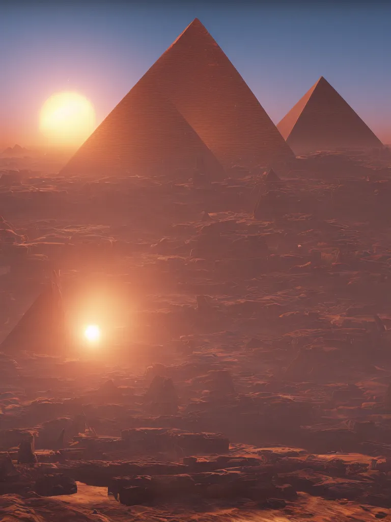 Prompt: sunset pyramid of djoser, backlight, assassin's creed origins cg, unreal engine 5