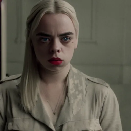 Image similar to Billie Eilish in Inglorious Basterds, movie still, grainy, 35mm