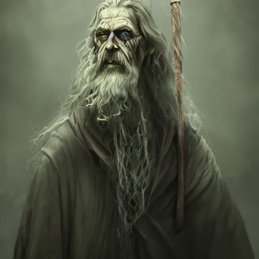 Prompt: a zombie Gandalf, by WLOP, horror, wounds, bloody, dark fantasy, trending on artstation