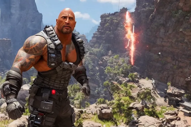 Image similar to dwayne johnson as apex legends character, gameplay screenshot