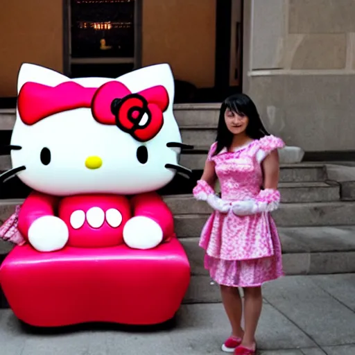 Prompt: hello kitty on a hellish throne