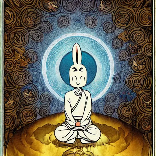 Prompt: zen Buddhist bunny, depth of field, mystical, zen, hyperdetailed + Anime and Manga