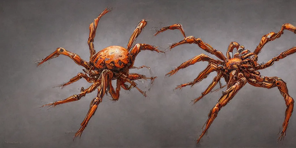 Image similar to A beautiful painting of a biomechanical spider by Peter Gric, ConceptArtWorld, DeviantArt, Fotografie, Nvidia, Trending on artstation, Unreal Engine