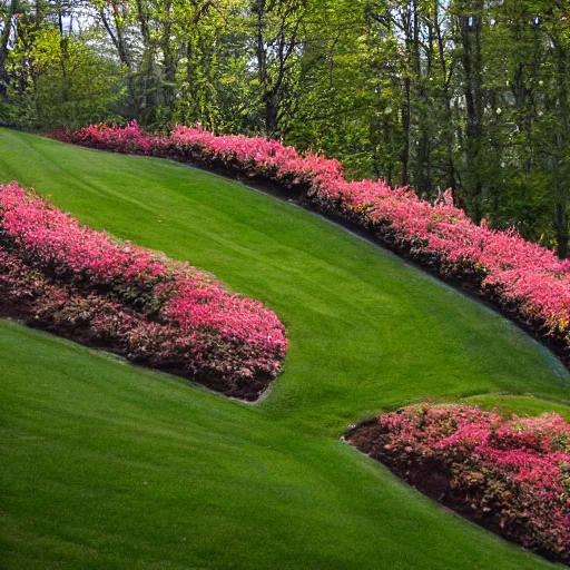 Prompt: the terrace lined the top of a crest, a perfect lawn sloping shallowly downward on all sides. Not quite steep enough to sled down in the winter, but the kind you'd lie back on and look at stars. A few dozen paces down the far end sat a series of bushes in the mulch, and blah blah blah