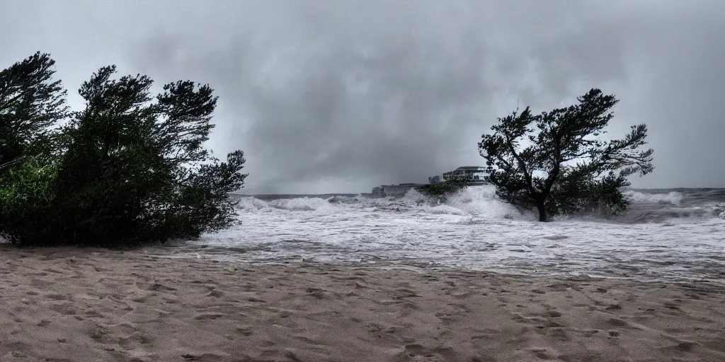 Prompt: island beach during an intense hurricane, hdr, 4 k,