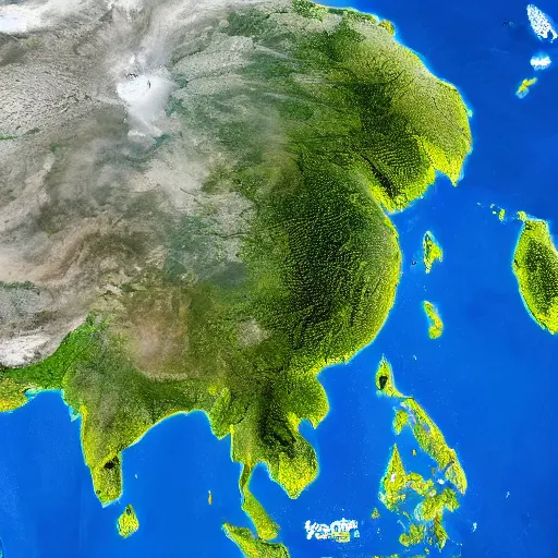 Prompt: isometric view of mainland southeast asia, high - detail, high accuracy, satellite image, fantasy,