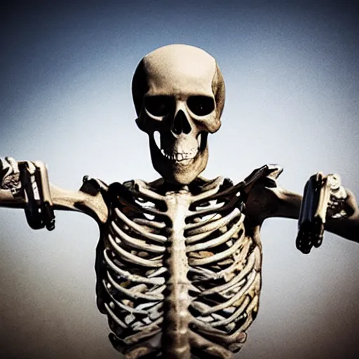 Image similar to realistic skeleton taking a selfie after the apocalypse