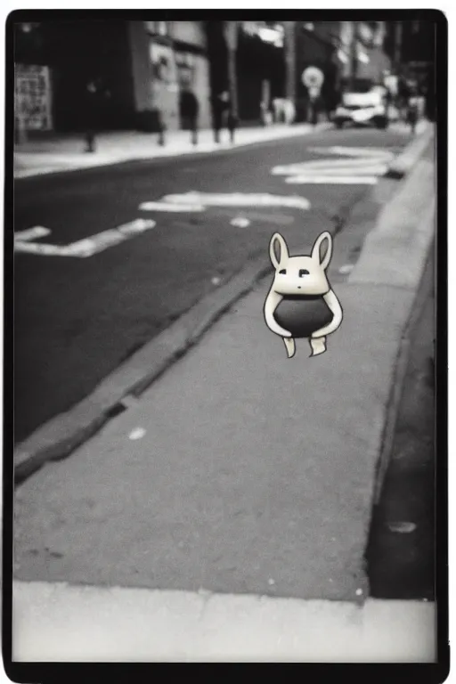 Image similar to photo polaroid of a raichu in the middle of a New York street, loneliness, war, black and white ,photorealistic, 35mm film,