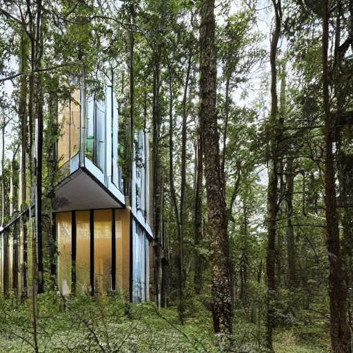 Image similar to a building in the middle of a forest, architecture