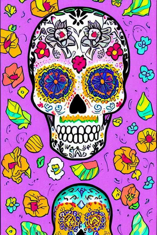 Image similar to illustration of a sugar skull day of the dead girl, art by meow wolf