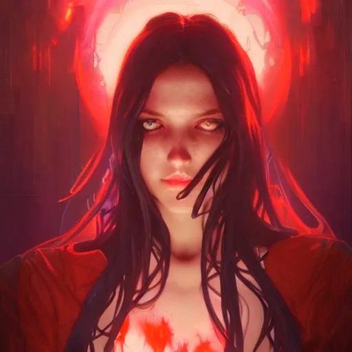 Image similar to digital character concept art by artgerm and greg rutkowski and alphonse mucha. clear portrait of vampire girl, blood dripping, light effect. hyper detailed, glowing lights!! intricate, elegant, digital painting, artstation, smooth, sharp focus