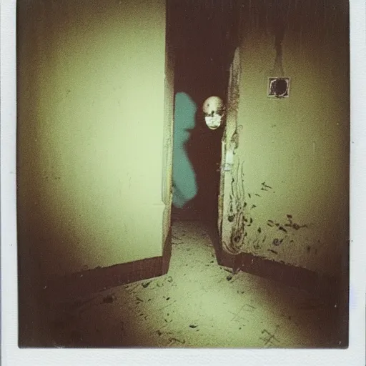 Prompt: a terrifying fungus monster at the end of a hallway, dark!, creepy, nightmare fuel!!!, horror, horrifying, unsettling, uncanny valley!, old polaroid, expired film,