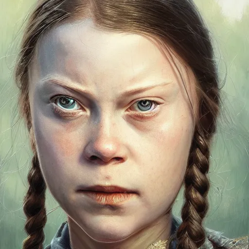 Image similar to greta thunberg as a realistic fantasy d & d character, close - up portrait art by donato giancola and greg rutkowski, realistic face, digital art, trending on artstation