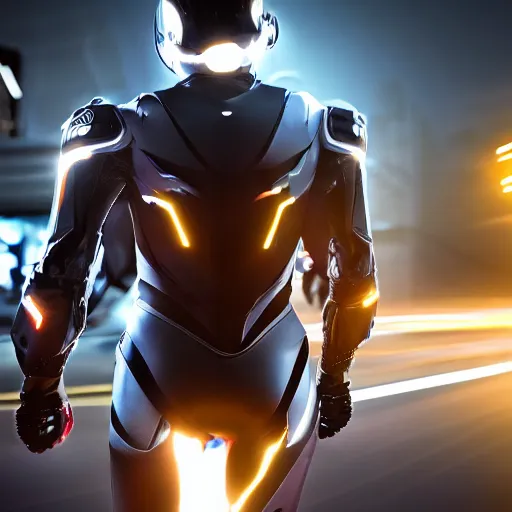 Prompt: speed, diverse fast cybersuits, from behind, motion blur, bokeh, wide wide angle, vivid, elaborate, highly detailed, beautiful lighting