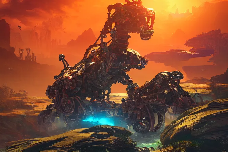 Image similar to clamberjaw machine mecanical creature robot of horizon forbidden west horizon zero dawn radiating a glowing aura global illumination ray tracing hdr fanart arstation by ian pesty and alena aenami artworks in 4 k