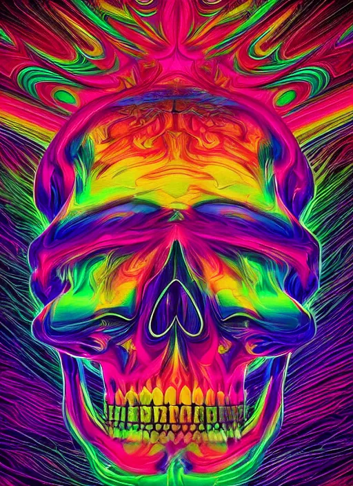Image similar to psychedelic skull infinite fractal worlds bright neon colors highly detailed cinematic artwork by franz marc