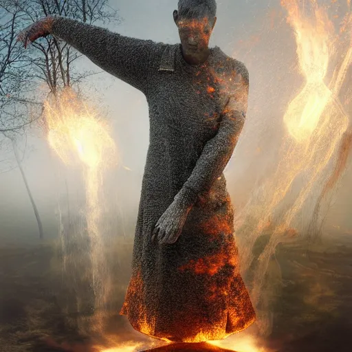 Image similar to extremely realistic Legendary elemental Middle orders Dominions Virtues figure infused with coalesced crystalline fire by Erik Johansson, perfect light