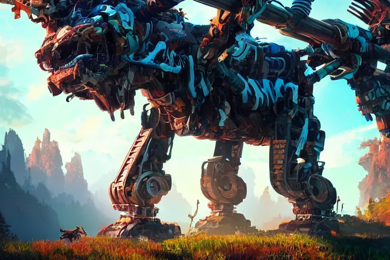 Image similar to rollerback machine creature robot of horizon forbidden west horizon zero dawn radiating a glowing aura global illumination ray tracing hdr fanart arstation by ian pesty and alena aenami artworks in 4 k