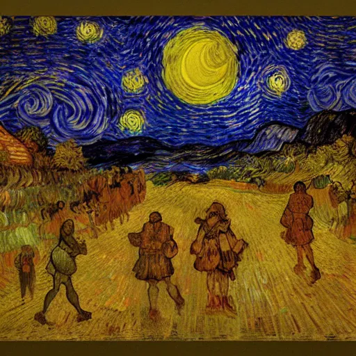 Prompt: midsummer's eve by davinci and van gogh, masterpiece, 8 k, enlightened ones walking, bright color palette, humans walking, trending on artstationhd, angels, angels, halo, spiritual energy, deviantart, greg rutowski