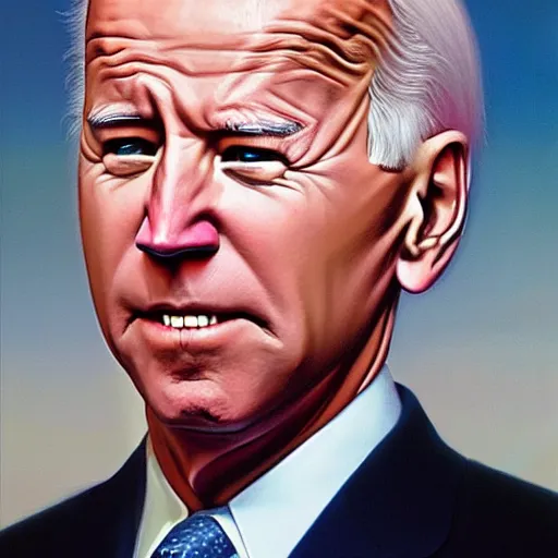 Prompt: Joe Biden, portrait, art by Wayne Barlowe, oil on canvas