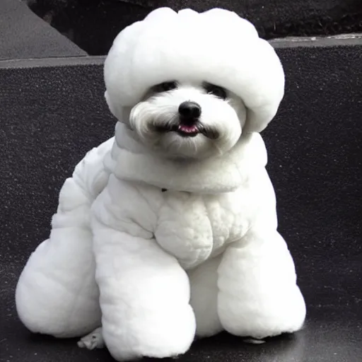 Prompt: bichon frise as the stay puft marshmallow man