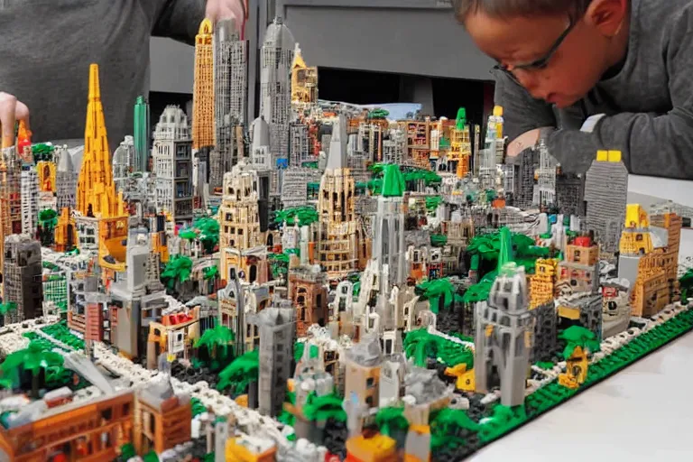 Prompt: a monolithic city made of lego bricks