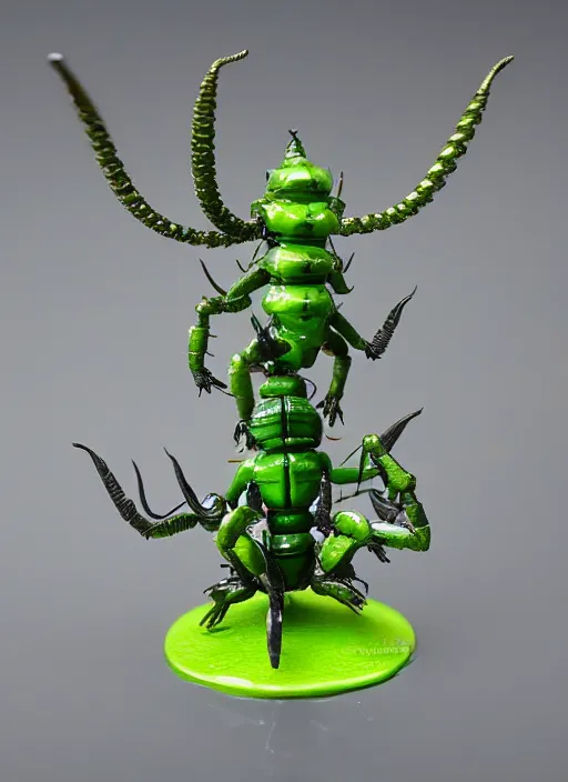 Prompt: 80mm resin detailed miniature of a Tripod Demon, green body as insect, Product Introduction Photos, 4K, Full body