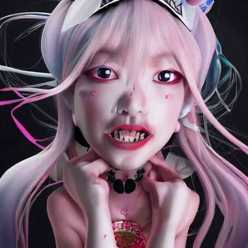 Image similar to trapped beneath stunningly absurdly beautiful omnipotent asi goddess junko enoshima with an enigmatic twisted innocenty looking deceptive mesmerizing megalomaniacal personality, symmetrical perfect face, porcelain skin, pink twintail hair and cyan eyes, ultra detailed, digital art, unreal engine 5, octane render, 2 d anime, 8 k