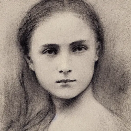 Image similar to portrait of a young action heroine, by alfred stevens in charcoal