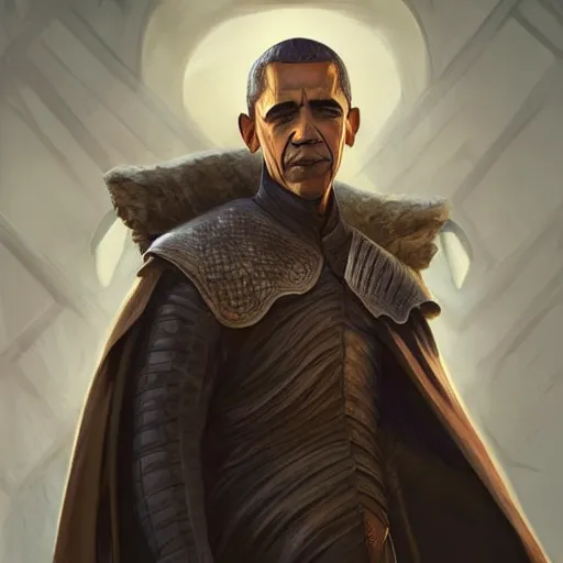 Image similar to obama in game of thrones, highly detailed digital painting, artstation, concept art, smooth, sharp focus, illustration, art by artgerm and greg rutkowski and alphonse mucha