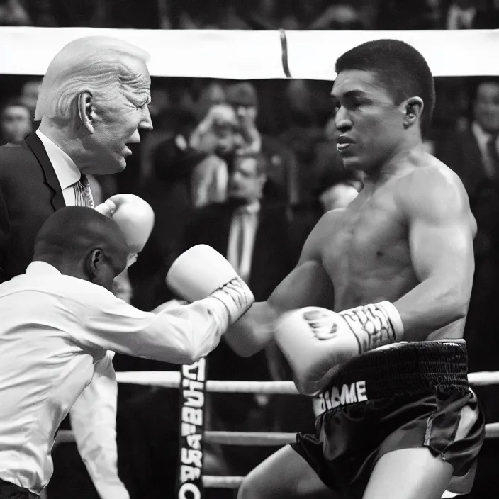 Image similar to boxing match of joe biden and donald trump, b & w detailed sharp photo