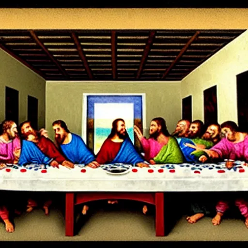 Image similar to the last supper but everyone is jeremy paxman