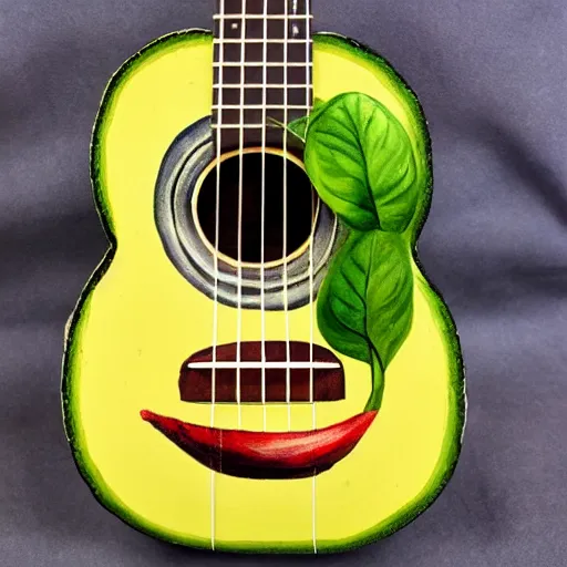 Prompt: avocado ukulele painted by renoir