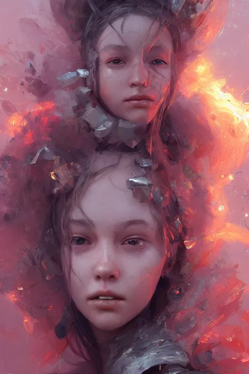 Prompt: a hiper intricate face closeup of beautiful girl looks like barbi doll, exploding into voronoi fractures, 3 d render, hyper realistic detailed portrait, ruan jia, wlop. scifi, fantasy, hyper detailed, octane render, concept art, by peter mohrbacher, by wlop, by ruan jia