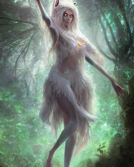 Image similar to a mystic rabbit druid mage. photorealistic, ethereal, magical forest, bokeh, highly detailed, trending artstation