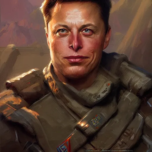 Image similar to Elon as a soldier, closeup character art by Donato Giancola, Craig Mullins, digital art, trending on artstation