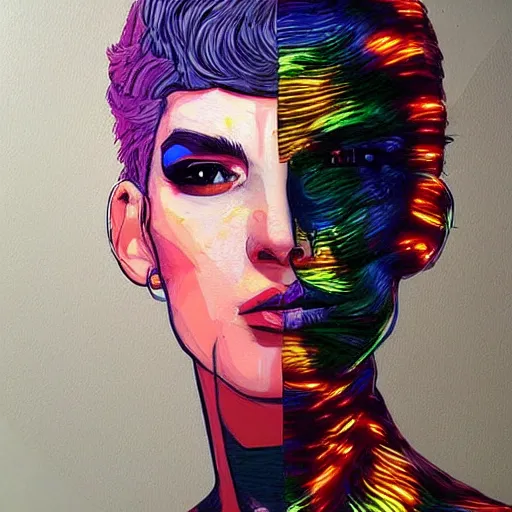 Image similar to woman portrait made out of paint, beautiful, cyborg, comic book art
