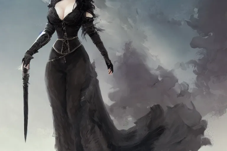 Image similar to A full body portrait of Eva Green as Yennefer from the Witcher in her alternative outfit Game by Ruan Jia and Mandy Jurgens and Artgerm and william-adolphe bouguerea, highly detailed, trending on artstation, award winning, H 768
