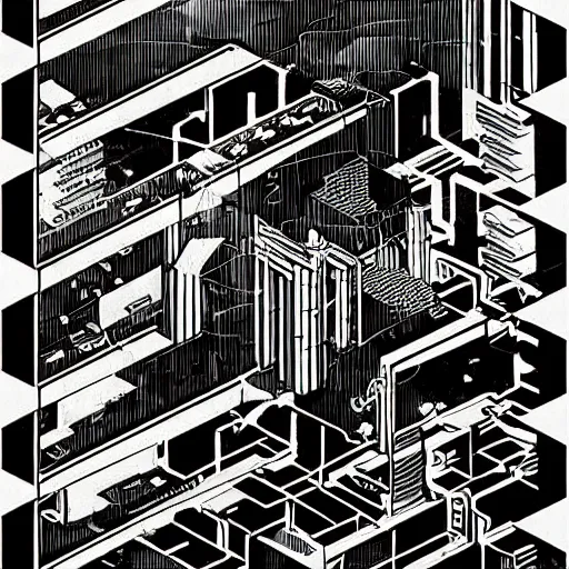 Prompt: mcbess illustration of a Brutalist Soviet building in the form of Scissors, cyberpunk, future tech, extremely detailed, rule of thirds, greeble, circuitry