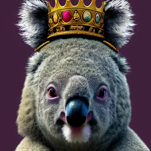 Prompt: pfp, koala crowned emperor, regal animal kingship, pimped out 🐨, trending, artstation