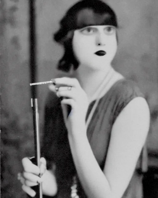 Prompt: 1 9 2 0 s photo of a flapper girl smoking a juul ecig vape