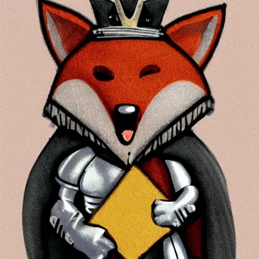 Image similar to cute little anthropomorphic foxy knight wearing a cape and a crown