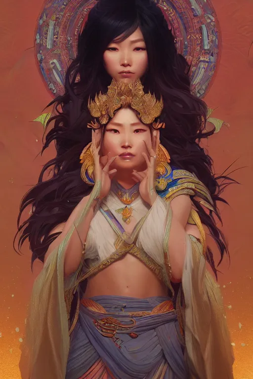 Prompt: asian goddess, highly detailed, digital painting, artstation, concept art, smooth, sharp focus, illustration, Unreal Engine 5, 8K, art by Ross Tran and greg rutkowski and alphonse Mucha