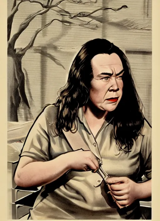 Image similar to Illustration of Annie Wilkes from Misery (1990) by Bill Medcalf, detailed