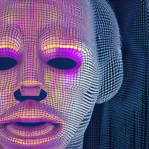 Image similar to a 3d human head made up of shiny holograms