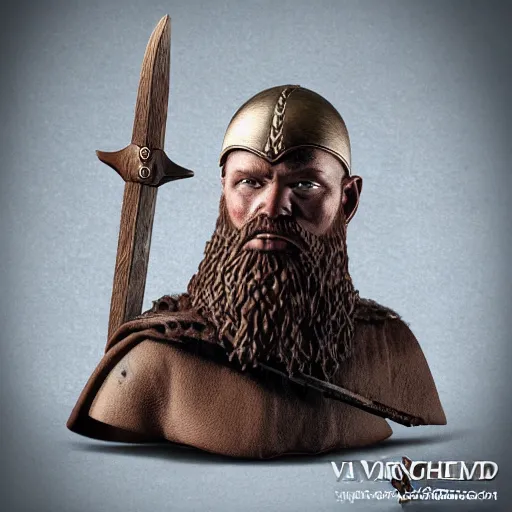 Image similar to of a 3d clay model of a viking from valhalla, wearing the horned helmet ultra fine detail, hair strands, ultra high resolution, fine texture detail, miniature painting techniques, perfect proportions, marvel cinematic universe
