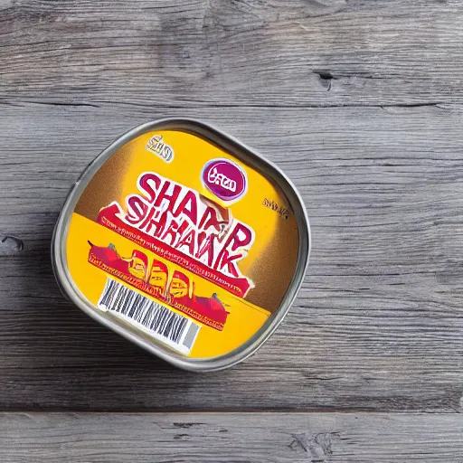 Image similar to Can of Shark SPAM, high quality photo advertisement with legible writing