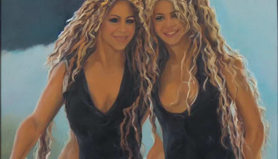 Image similar to oil painting of the singer shakira creating a husband