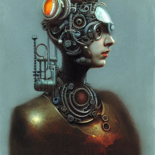 Image similar to steampunk portrait of cyborg queen victoria by beksinski